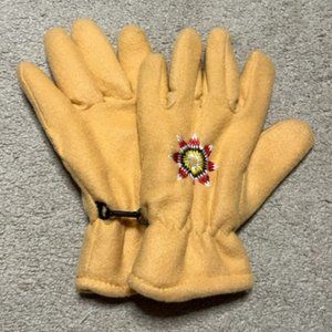 Star Motif Winter Mustard Yellow Fleece Gloves Men/Women